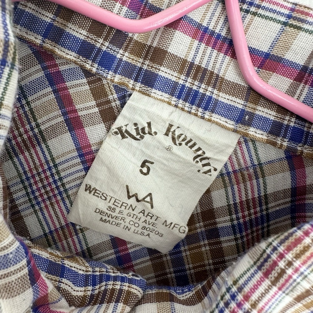 Vintage Kid Kountry Pearl Snap Shirt Kids Size 5 Western Plaid Rodeo USA Made - Picture 4 of 6